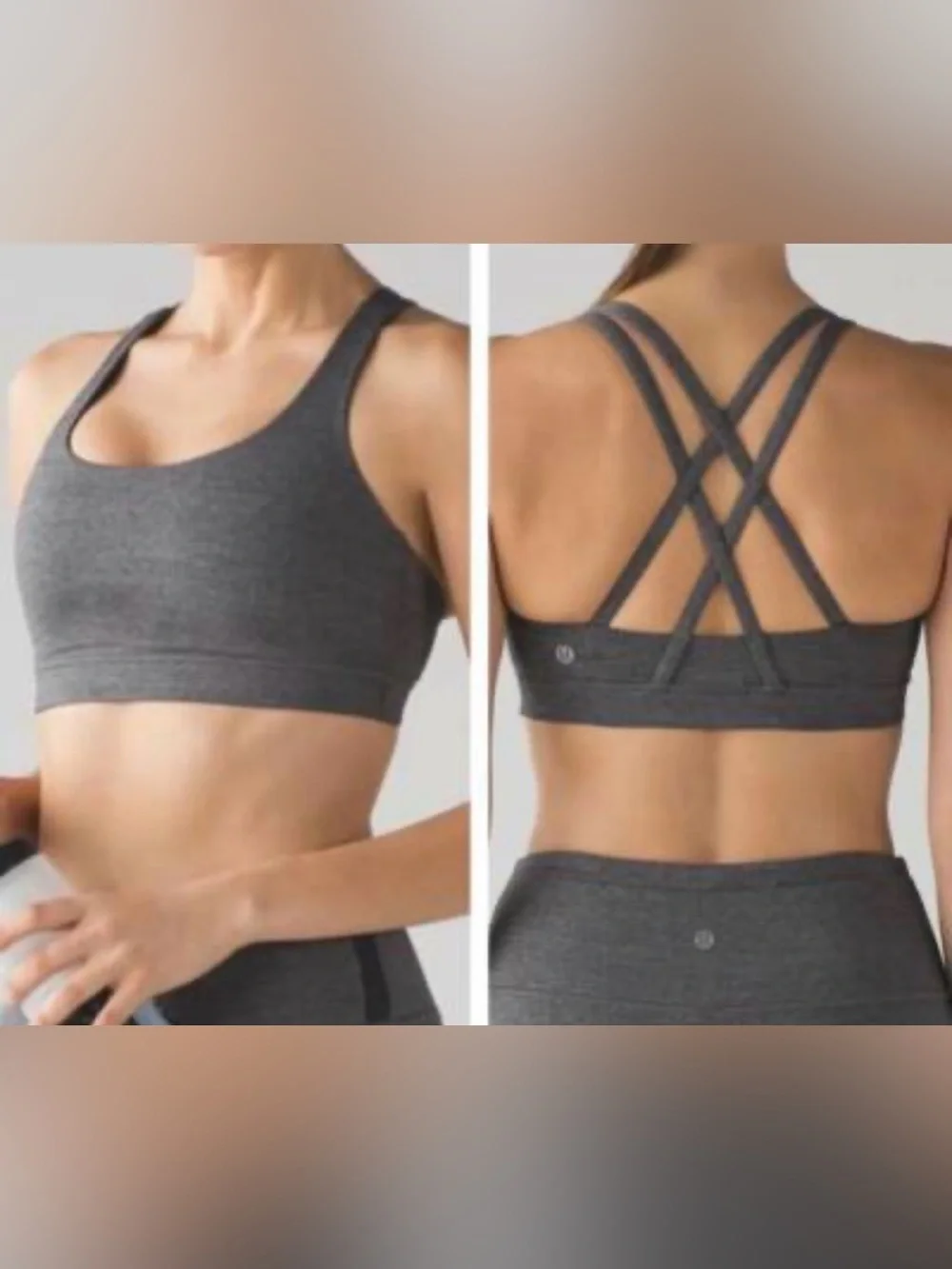 Lululemon Energy Bra Heathered Gray Strappy Cross Back Sports Bra Size 6